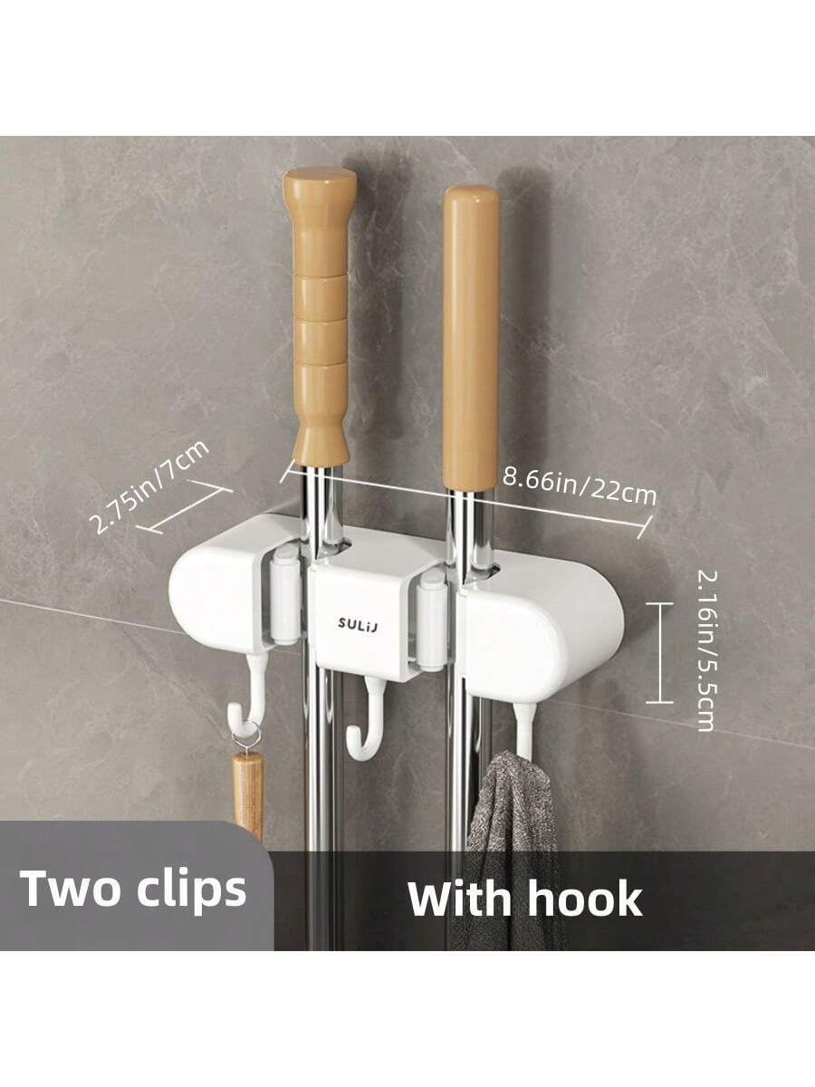 SPACE-SAVING MULTIFUNCTIONAL MOP HOLDER(2) AND HOOKS(3)