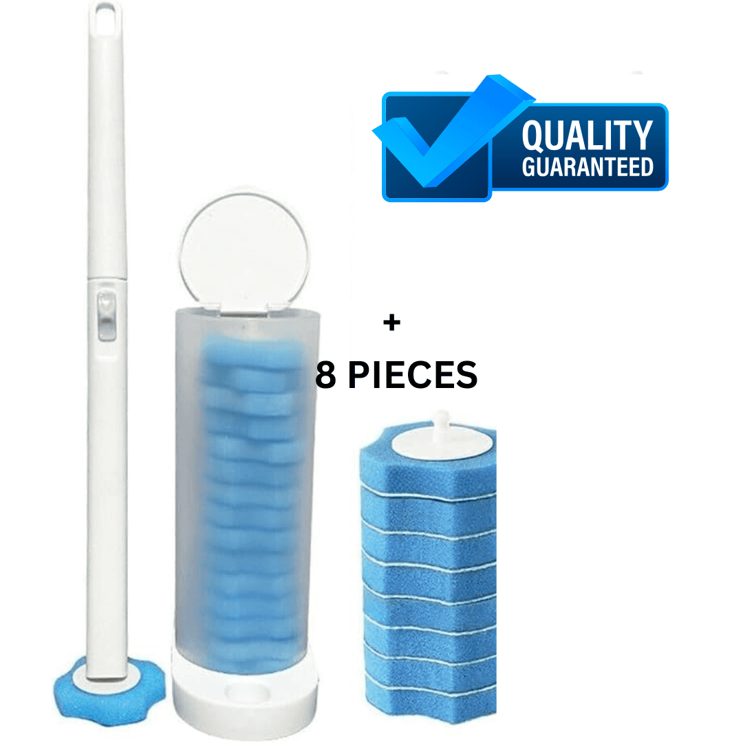 DISPOSABLE TOILET BRUSH KIT WITH 8 REFILLS FOR EASY CLEANING