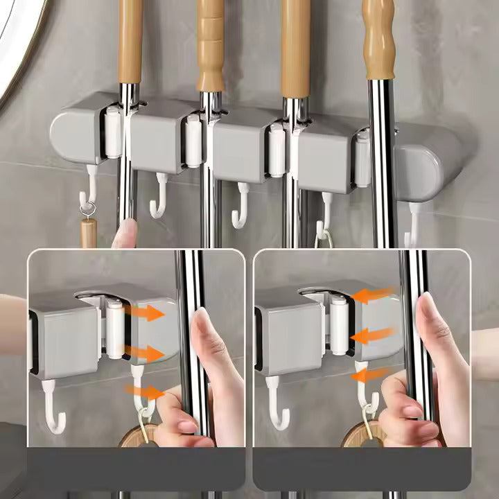 SPACE-SAVING MULTIFUNCTIONAL MOP HOLDER(2) AND HOOKS(3)